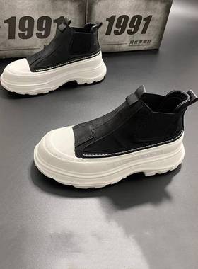 男士厚底鞋2025春季休闲靴男士时尚Trbottomy多功能真皮透气滑上