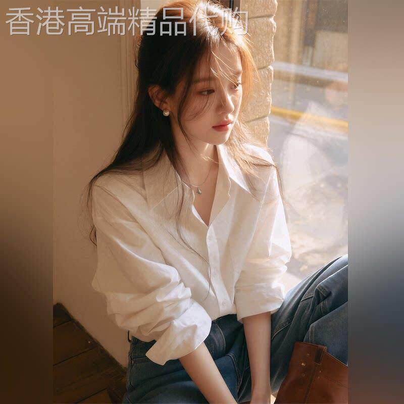 潮牌白色衬衫上衣2026春秋新款高级感轻奢减龄洋气宽松慵懒风衬衣