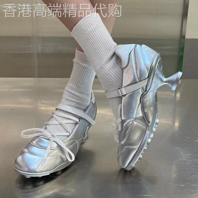 香港星际系列银色芭蕾鞋女系带蝴蝶结运动风芭蕾舞小猫跟德训鞋女