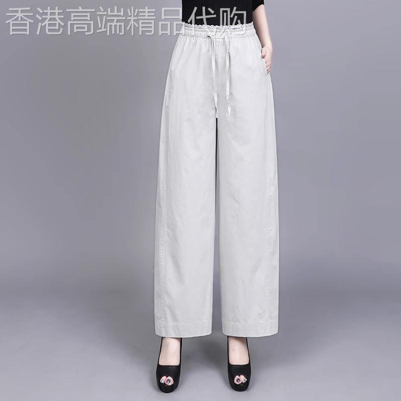 白色纯棉哈伦裤女2025新款夏薄款时尚系带高腰显瘦宽松九分休闲裤