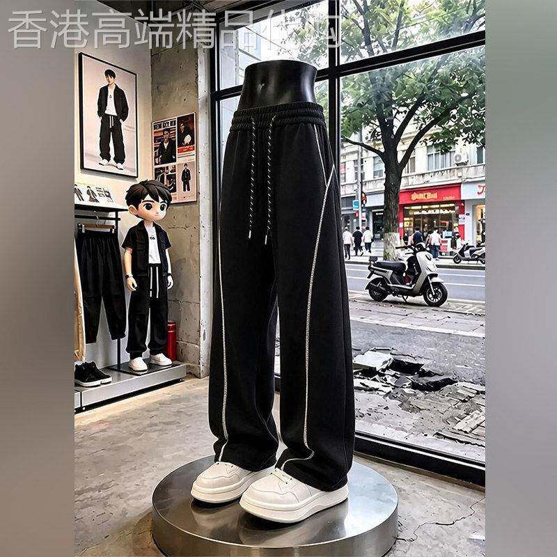 潮牌美式侧条纹休闲裤男士2026秋季新款宽松直筒长裤显瘦运动裤子