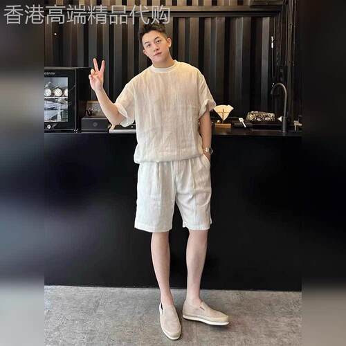 GP极简~老钱风套装亚麻男士夏季松弛感穿搭短裤短袖T恤搭配一整套