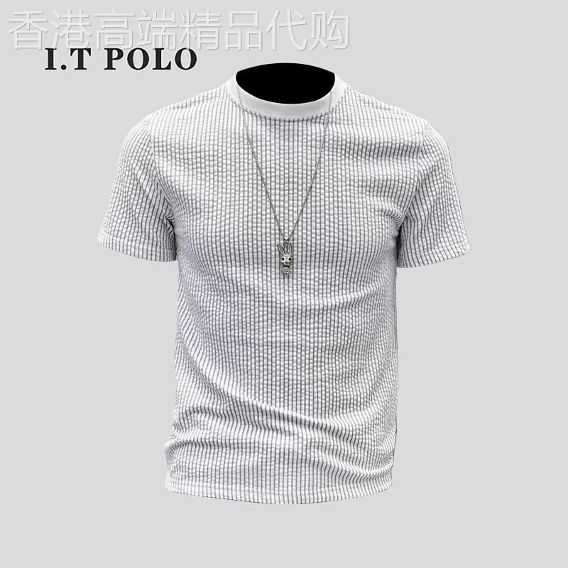 IT POLO 专柜~男士圆领夏季条纹短袖百搭韩版修身复古美式T恤衫