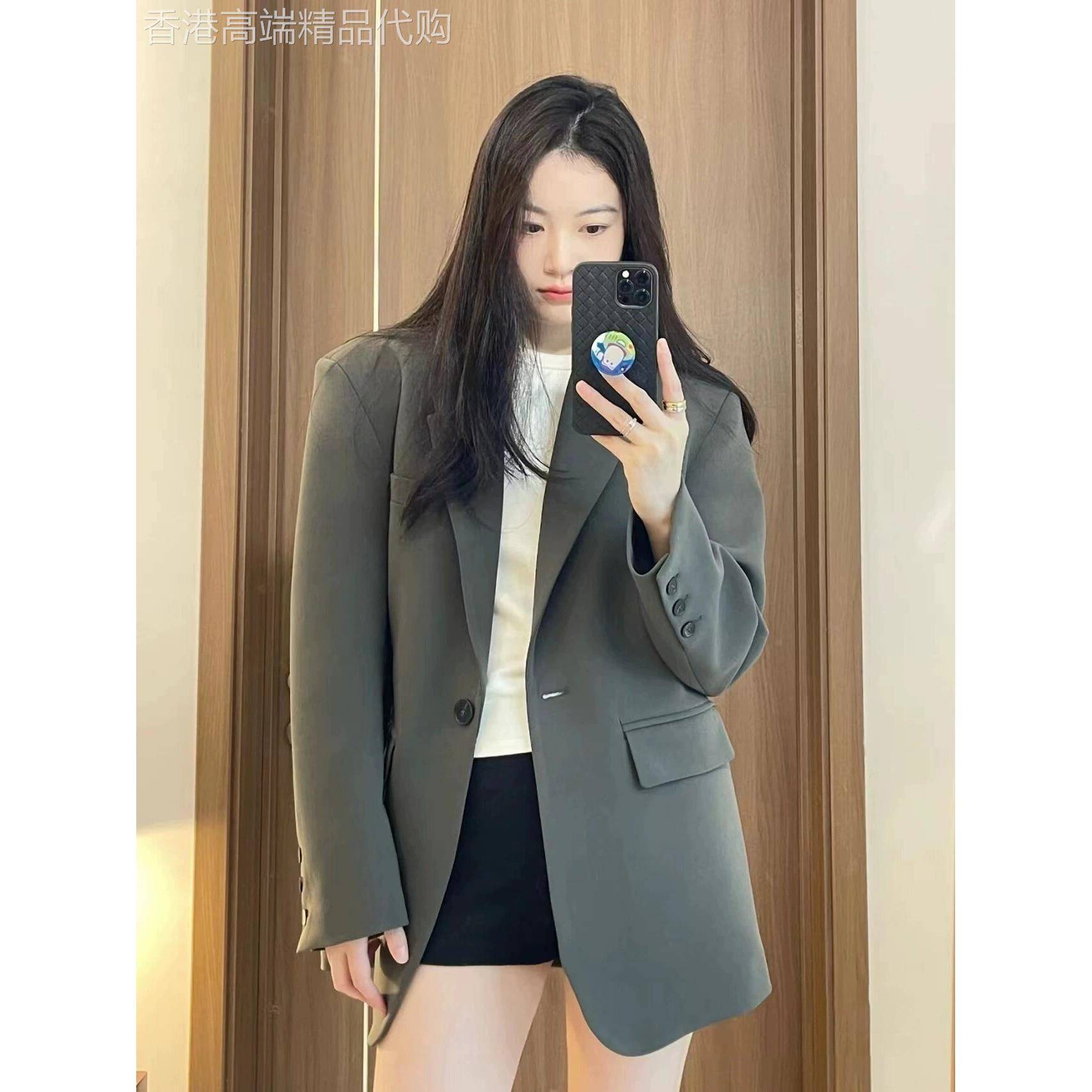 WFYO/春秋灰色西装外套女高级设计感小众韩版休闲小个子廓形西服