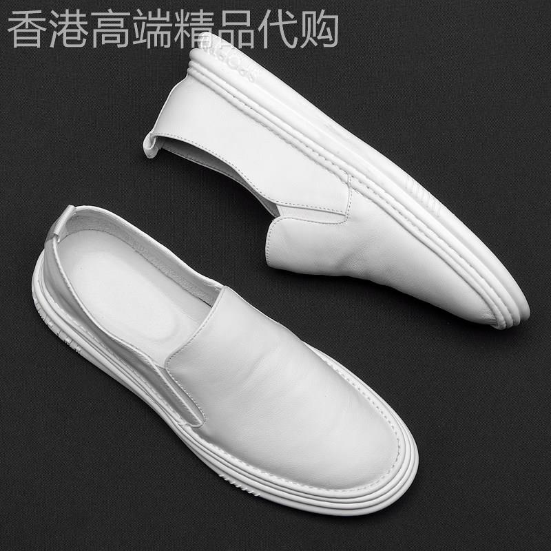 潮牌透气一脚蹬板鞋男夏季百搭复古真皮小白鞋套脚休闲乐福豆豆鞋