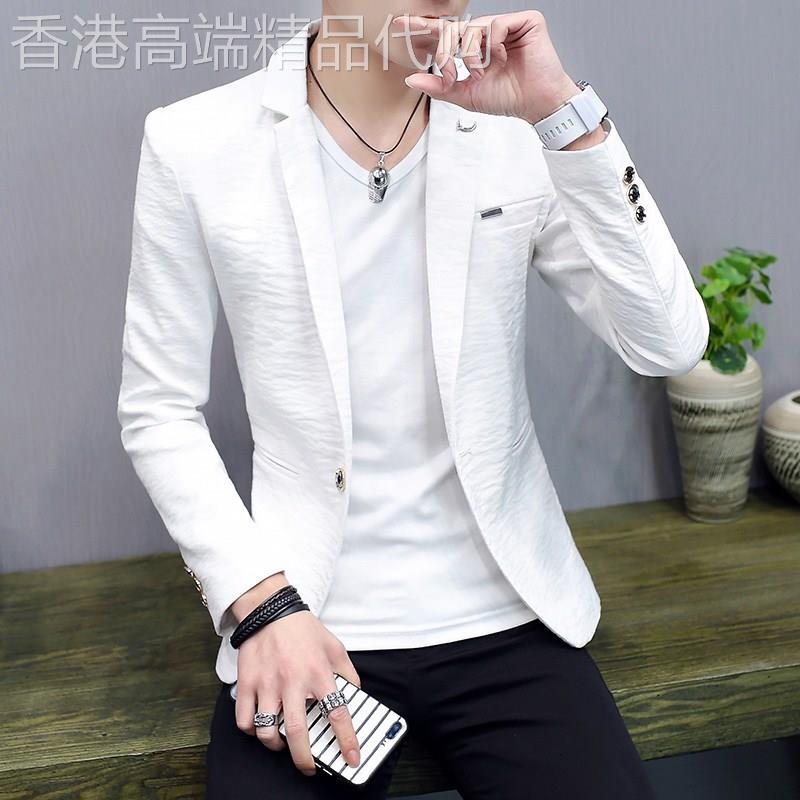 小西装男士修身韩版潮流行香港新款春秋青年帅气休闲白色西服外套