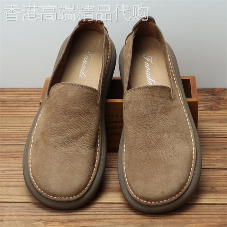 高端男士皮鞋夏季薄款一脚蹬覆古男乐福鞋软皮单层透气百搭潮流