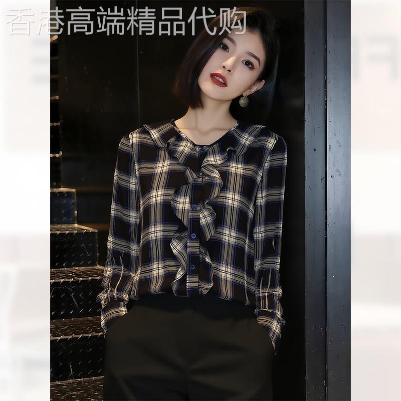 洋气减龄格子荷叶边衬衫2026春夏新款女复古独特上衣衬衣宽松百搭