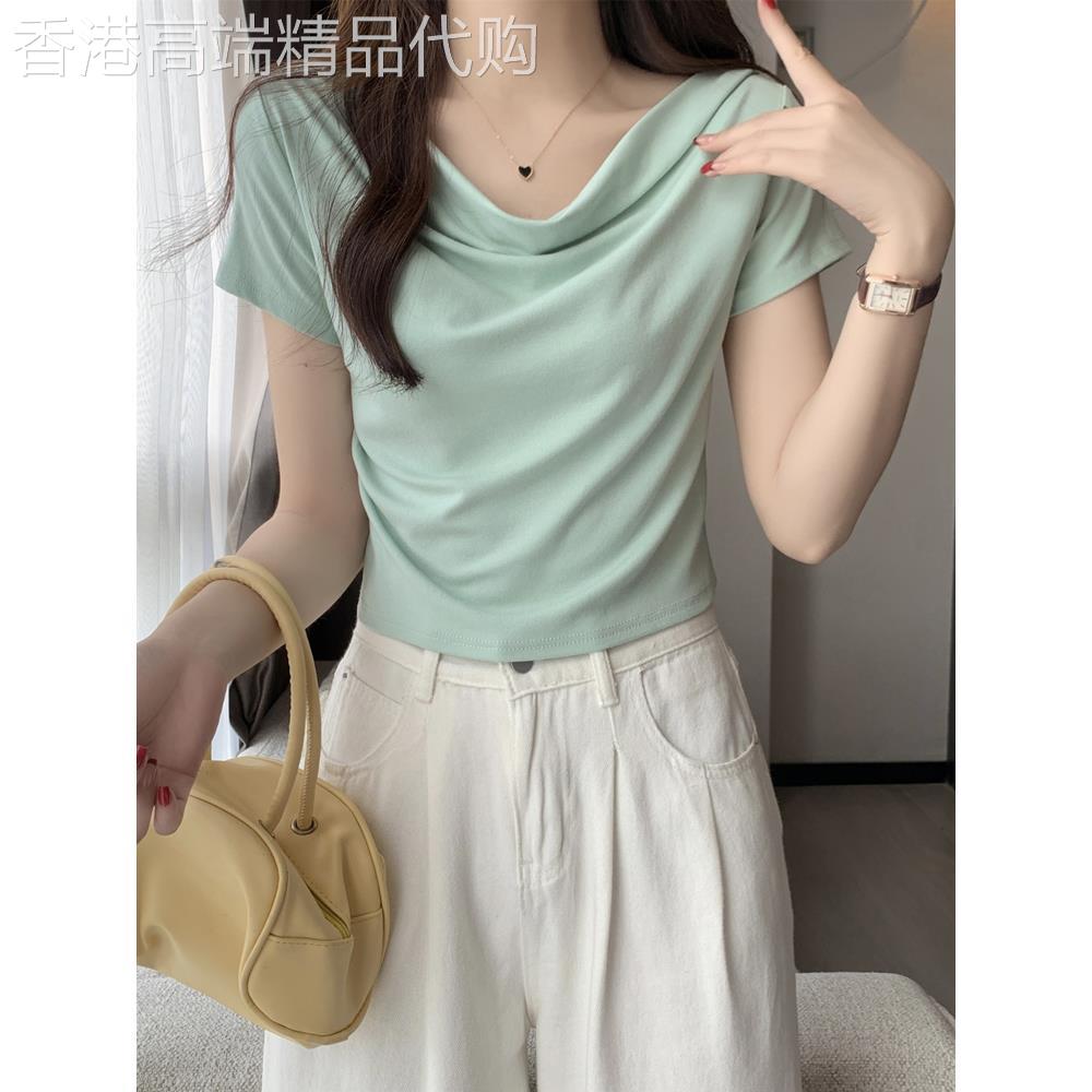 纯棉短袖T恤女夏装2026新款辣妹纯欲短款设计感小众修身显瘦上衣