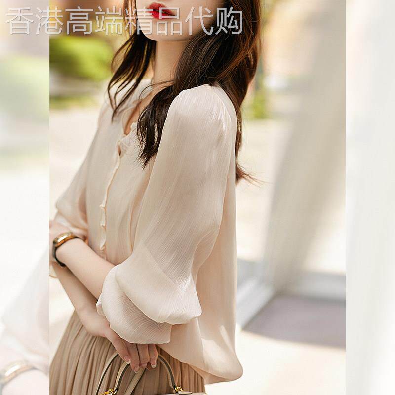 衬衫女春夏新款女内搭法式高级感木耳边V领上衣雪纺优雅气质小衫