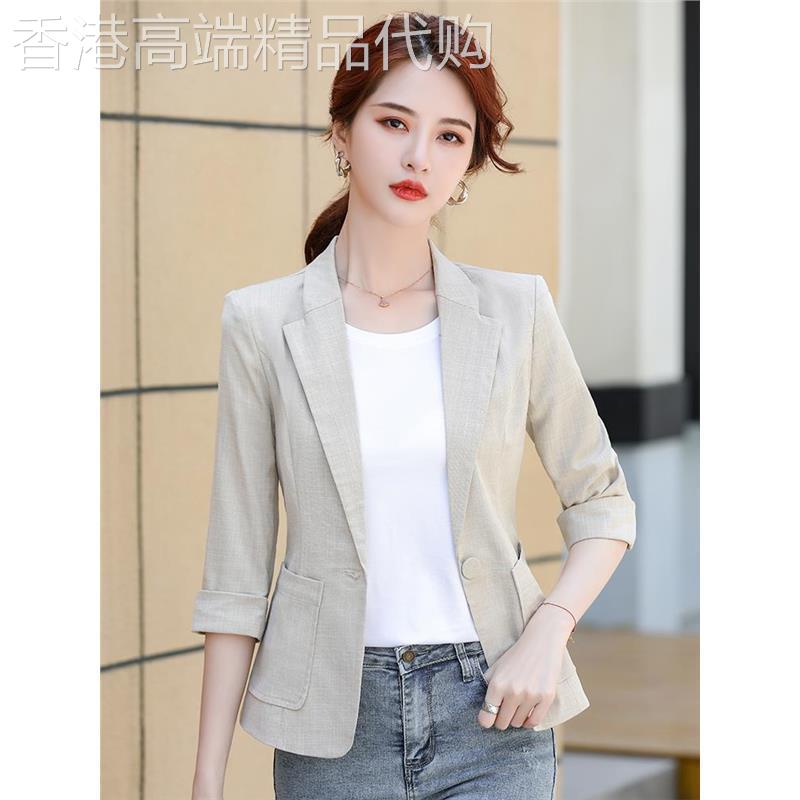 棉麻短款小西装外套女2025新款夏季薄款小个子休闲七分袖亚麻西服