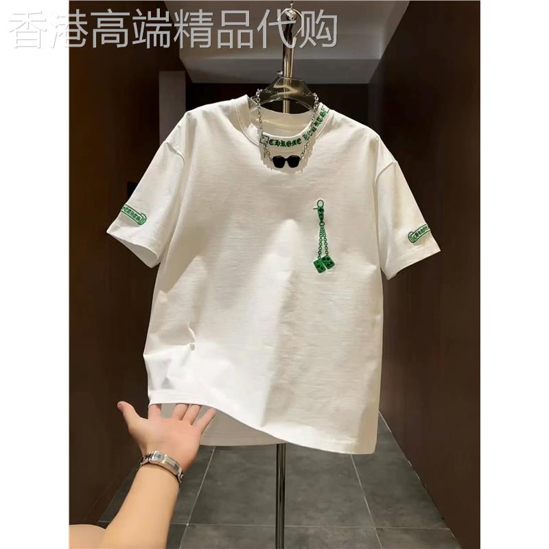 潮牌字母刺绣短袖男士T恤夏季新款潮流时尚休闲男装百搭圆领上衣