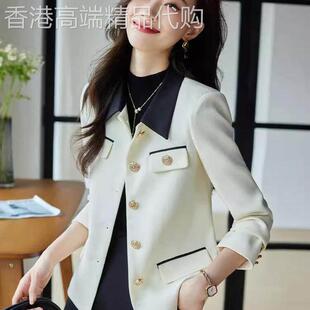 米白色小香风西装外套女2025春秋新款小个子短款休闲百搭小西服潮