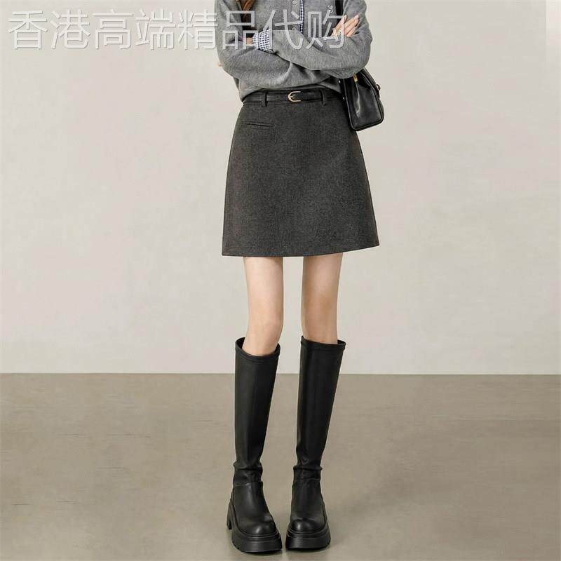 潮牌灰色毛呢包臀裙女2026春秋新款休闲小个子显瘦百搭a字半身裙