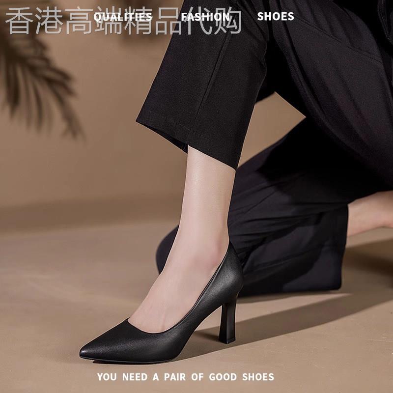 职业高跟鞋女2025新款粗跟软底上班面试单鞋正装通勤工作小皮鞋子