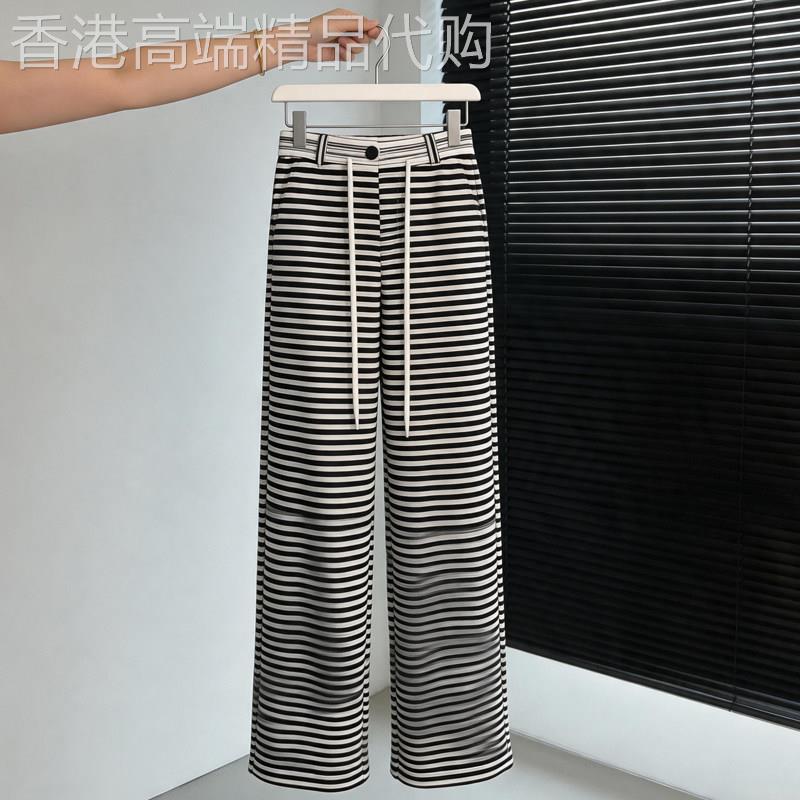 韩系黑白条纹阔腿裤女2026夏季新款欧货高腰垂感宽松百搭休闲长裤