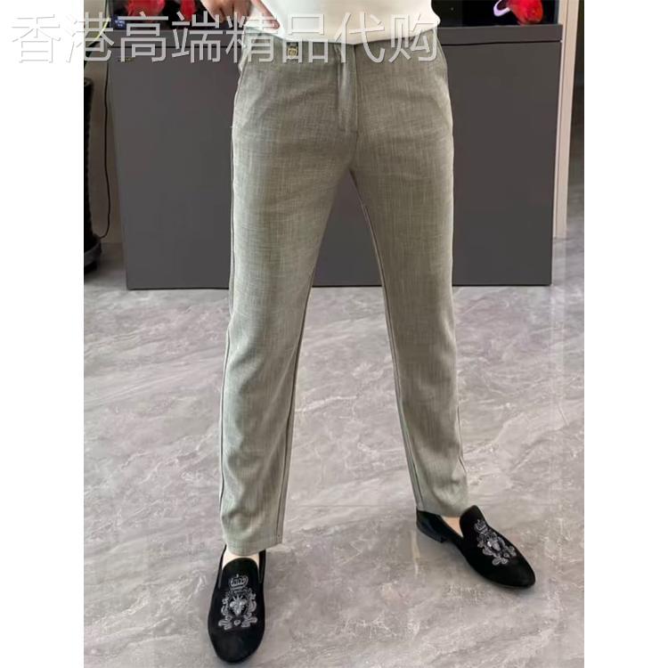 欧洲站高端休闲裤男士夏季薄款透气简约百搭纯色修身轻奢商务西裤