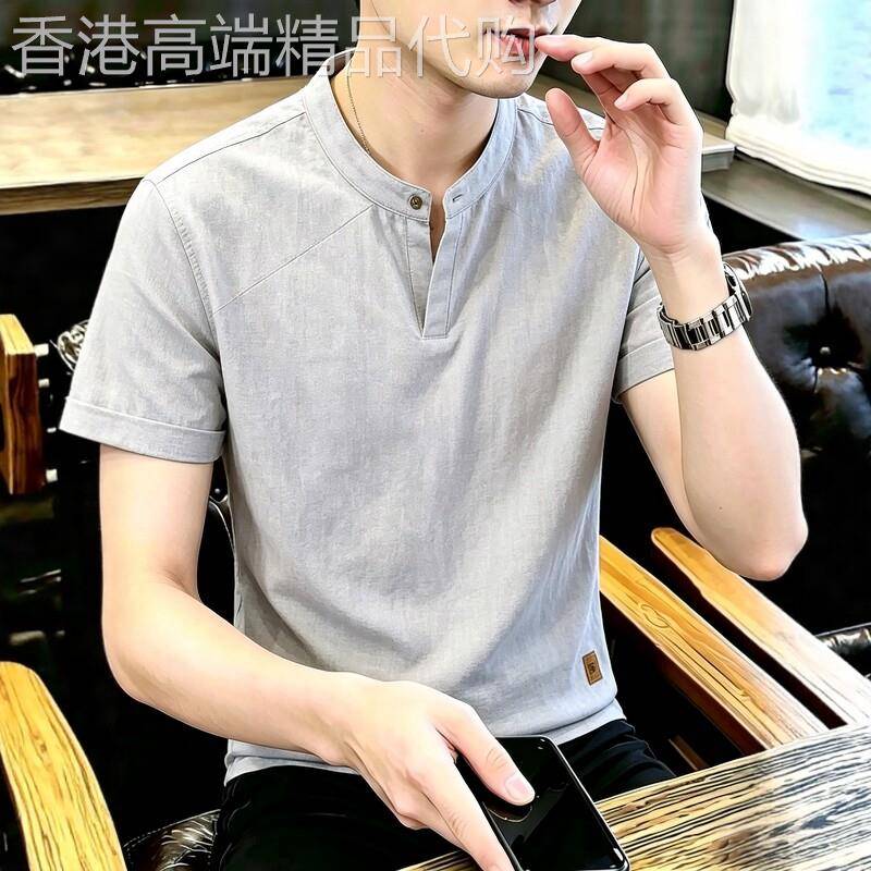 潮牌夏季新款简约舒适短袖T恤男士夏季纯色宽松百搭休闲上衣T恤