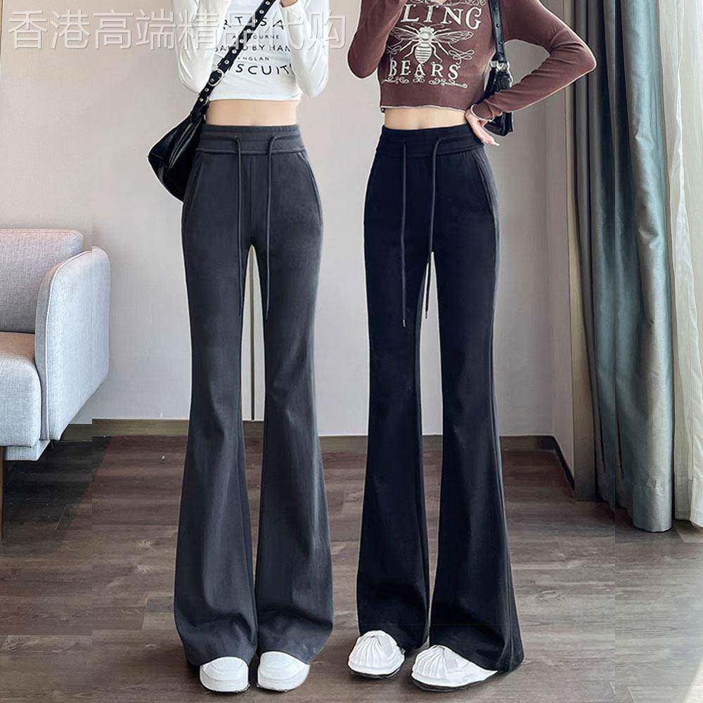 美式黑色微喇叭卫裤女2025年秋季新款高腰修身显瘦运动休闲裤裤子
