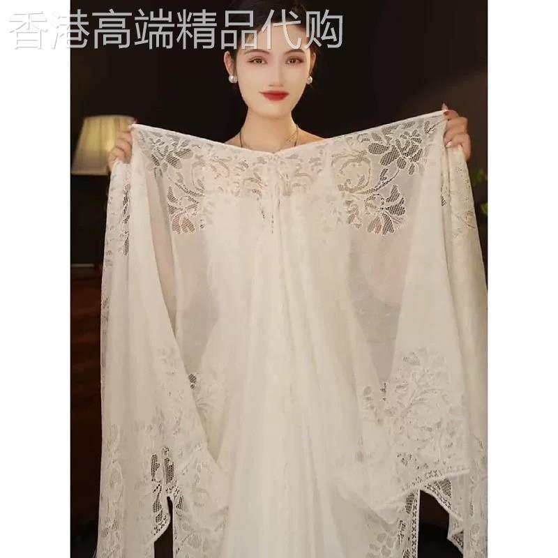 白色韩版蕾丝披肩女夏季欧货时尚百搭长方形仙气飘逸百搭防晒披肩