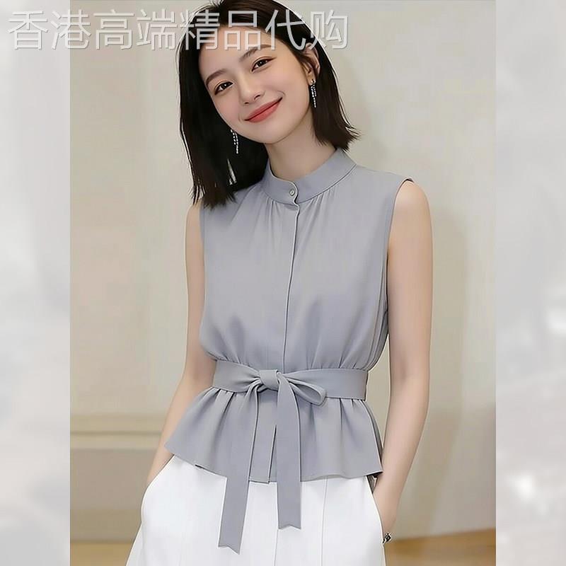 干练减龄蝴蝶结立领无袖衬衫女夏季2026年新款高级感上衣别致小衫