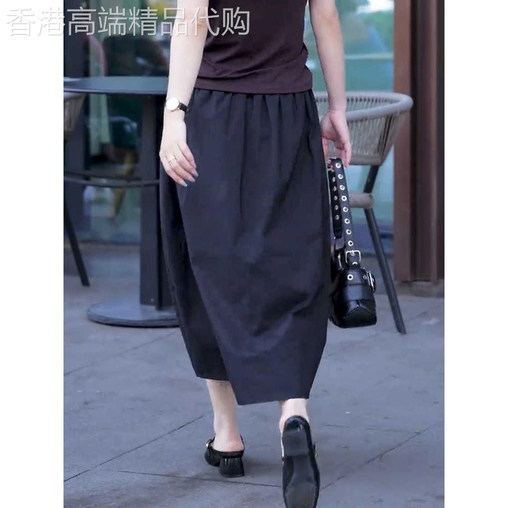 藏蓝色休闲花苞半身裙女2026夏季新款高腰显瘦时尚气质百搭中长裙