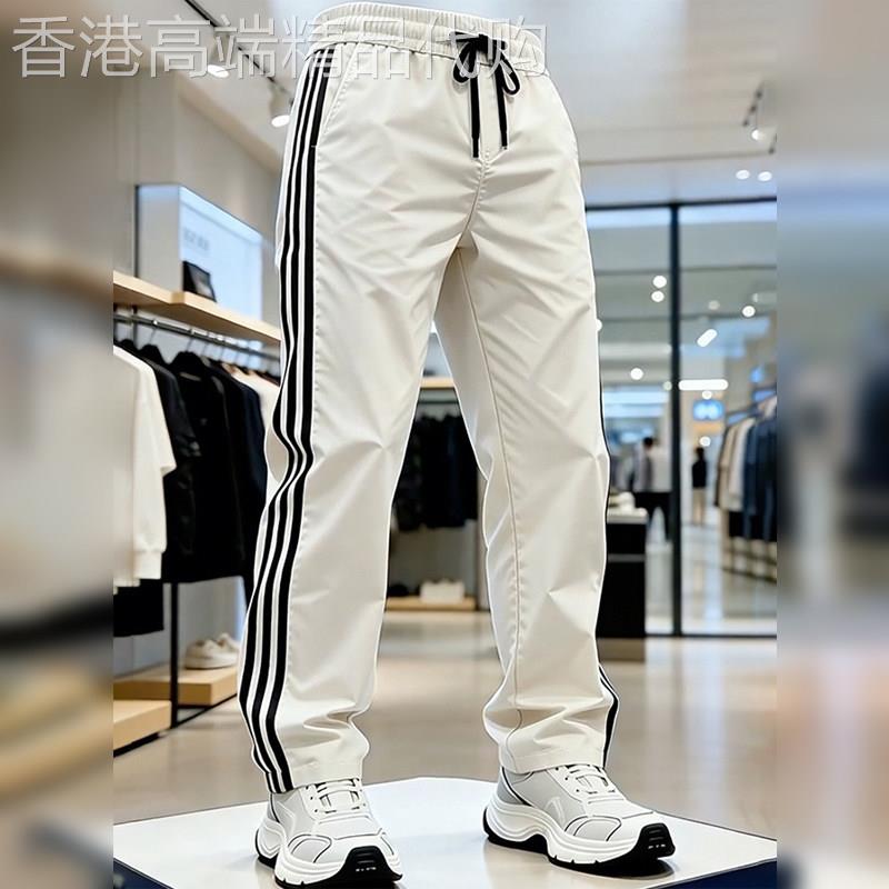 轻奢美式三条杠运动裤子男2026夏季薄款冰丝速干条纹直筒裤休闲裤