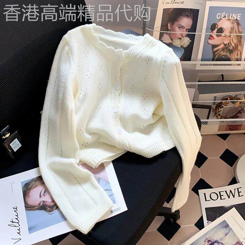 潮牌韩版简约镂空显瘦花边开衫女春秋季2026年新款小个子修身上衣
