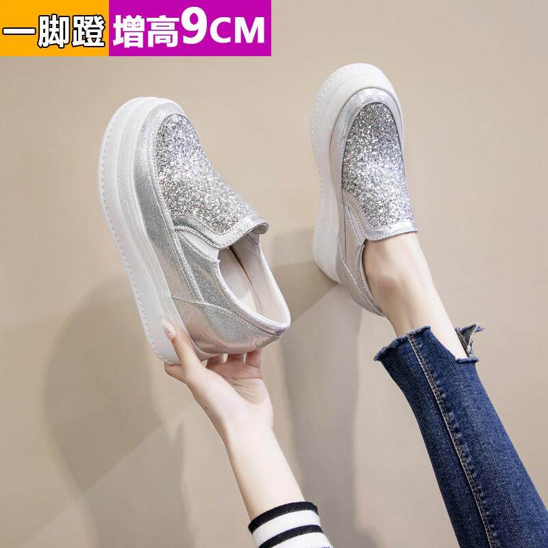 内增高女鞋厚底显脚小个子2024欧货春秋一脚蹬乐福鞋坡跟松糕单鞋