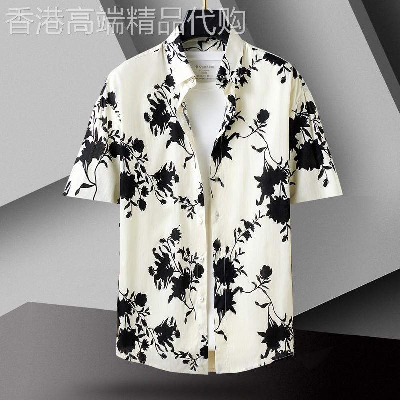 纯棉短袖花衬衫男士2026夏季新款夏威夷休闲印花衬衣半袖碎花寸衫