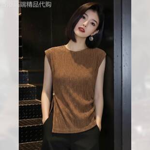 别致小个子不规则肌理感无袖T恤女装夏季2026年新款时尚洋气上衣