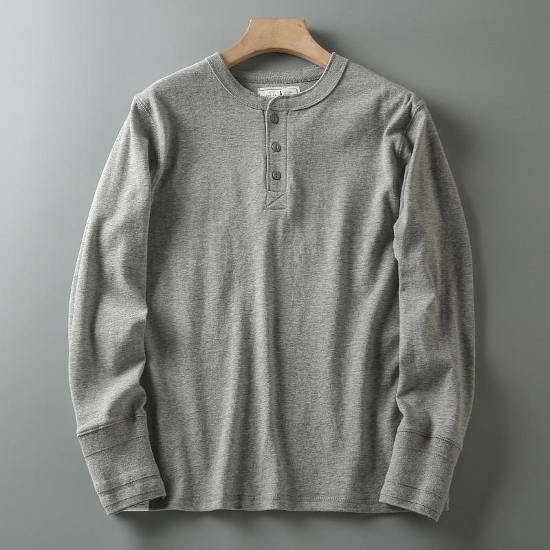 MAROLIO~美式休闲亨利衫！男士覆古简约百搭纯色日常长袖T恤打底