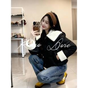 RIXO DORE法式羊羔毛大毛领羽绒服女冬季新款高级感90白鸭绒外套