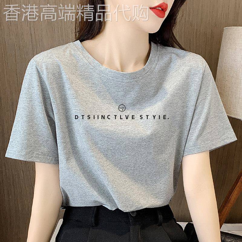 纯棉短袖t恤女2026夏季韩版宽松正肩圆领半袖灰色体恤上衣百搭潮