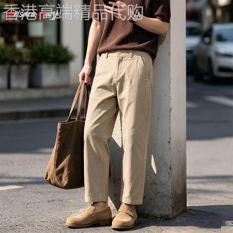 A&M卡其色男士休闲裤子男款秋春季2026新款宽松纯棉直筒九分男裤