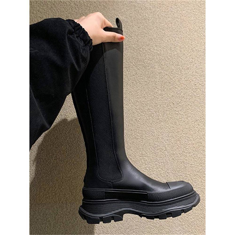 香港覆古切尔西增高高筒靴女秋冬2025年新款骑士靴厚底烟筒长筒靴