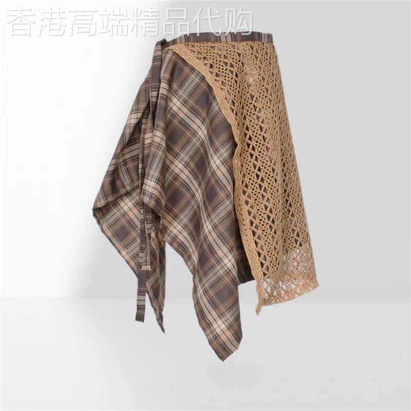 秋冬女叠穿神器格子屁帘一片式系带藏肉神器衬衫不规则下摆半身裙