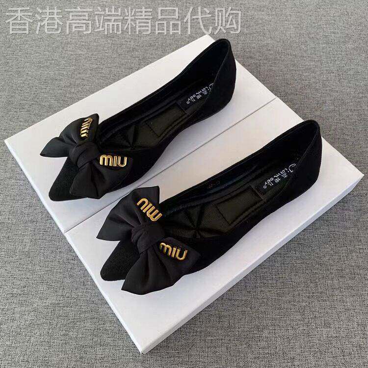 尖头平底鞋舒适的绒面革平底鞋的妇女2025秋季新弓黑色浅口多功能