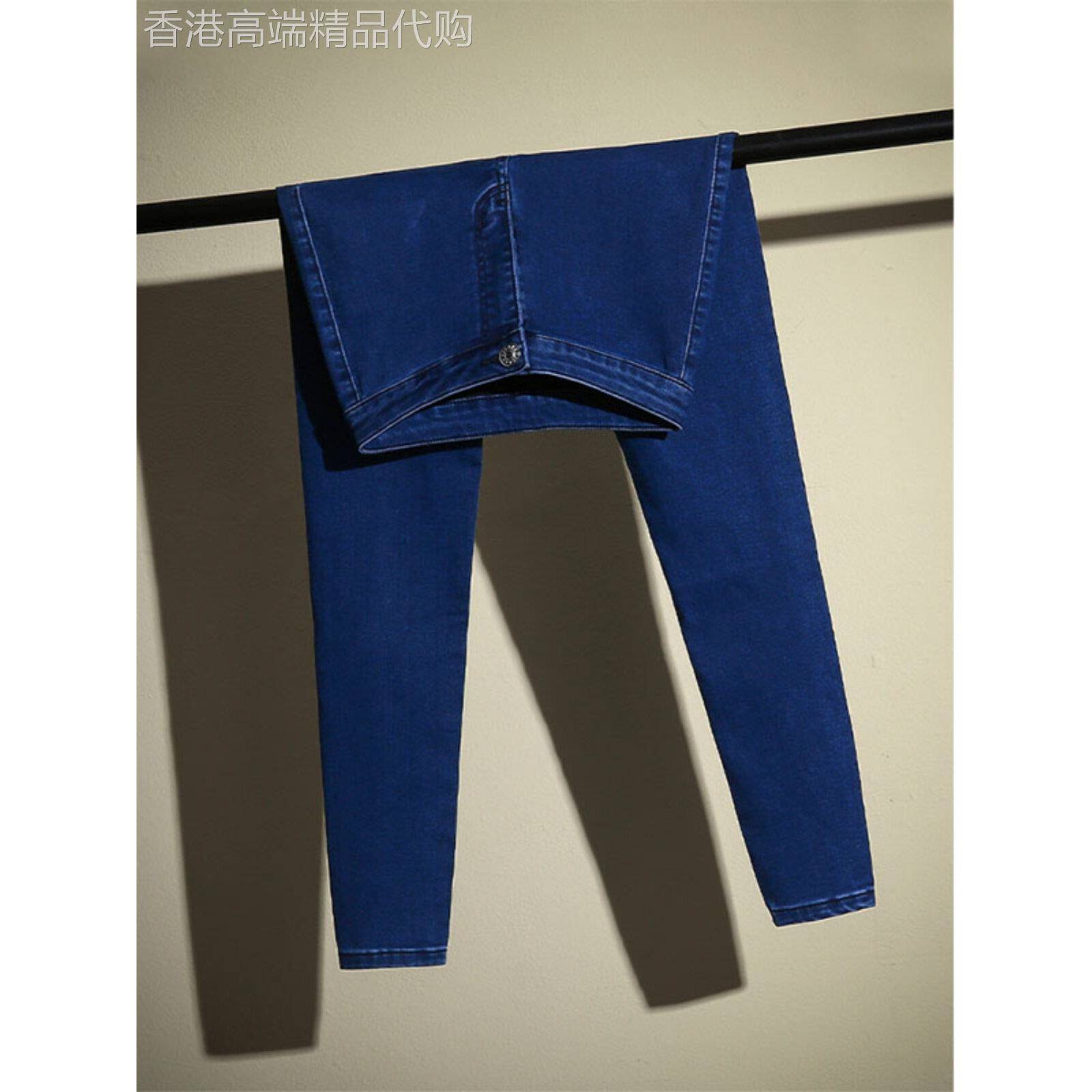 深蓝色紧身牛仔裤女春秋季外穿修身显瘦弹力高腰打底裤铅笔小脚裤