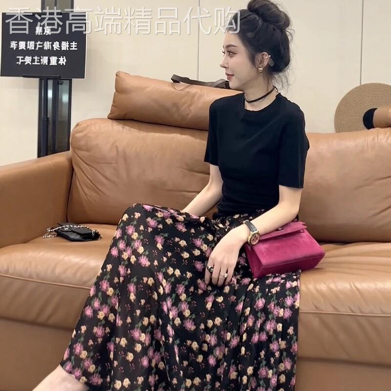 碎花松紧腰半身裙女夏季2026年新款高腰垂感显瘦中长版a字大摆裙