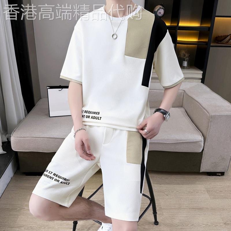 男士套装休闲运动一套衣服夏季新款两件套冰丝短袖T恤短裤两件套