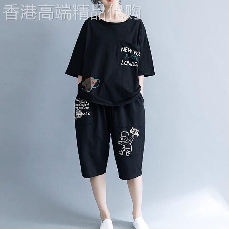 纯棉休闲 运动套装女夏2025新款胖妹妹宽松显瘦减龄大尺码女装两
