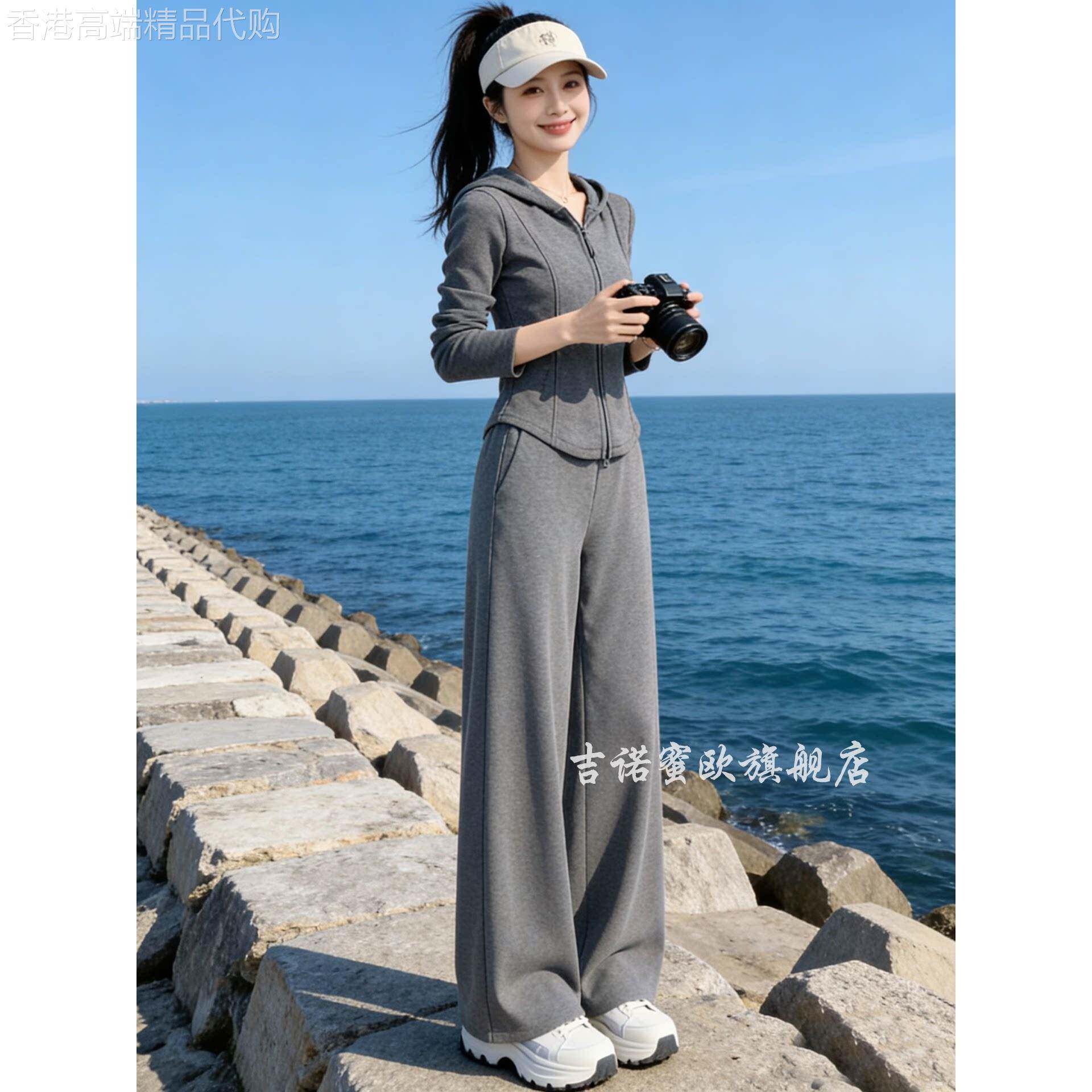正品2026秋冬新款灰色高级感休闲运动套装女显瘦卫衣阔腿裤两件套