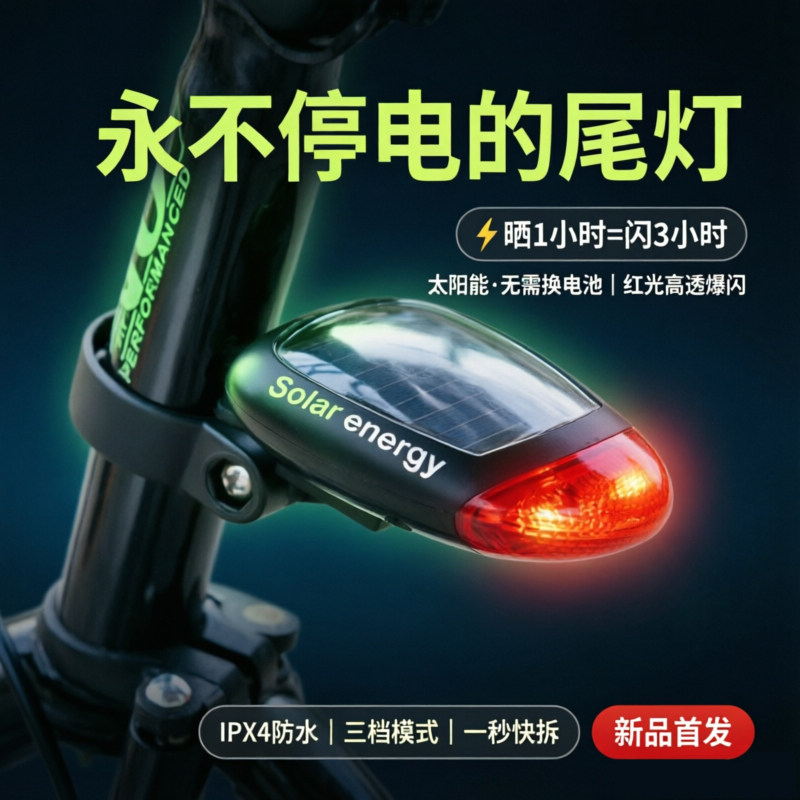 富泰鸿山地自行车夜行尾灯太阳能充电防水公路车夜间骑行灯警示灯