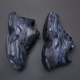 欧洲站潮牌厚底增高老爹鞋男鞋头层牛皮复古做旧擦色运动休闲鞋男