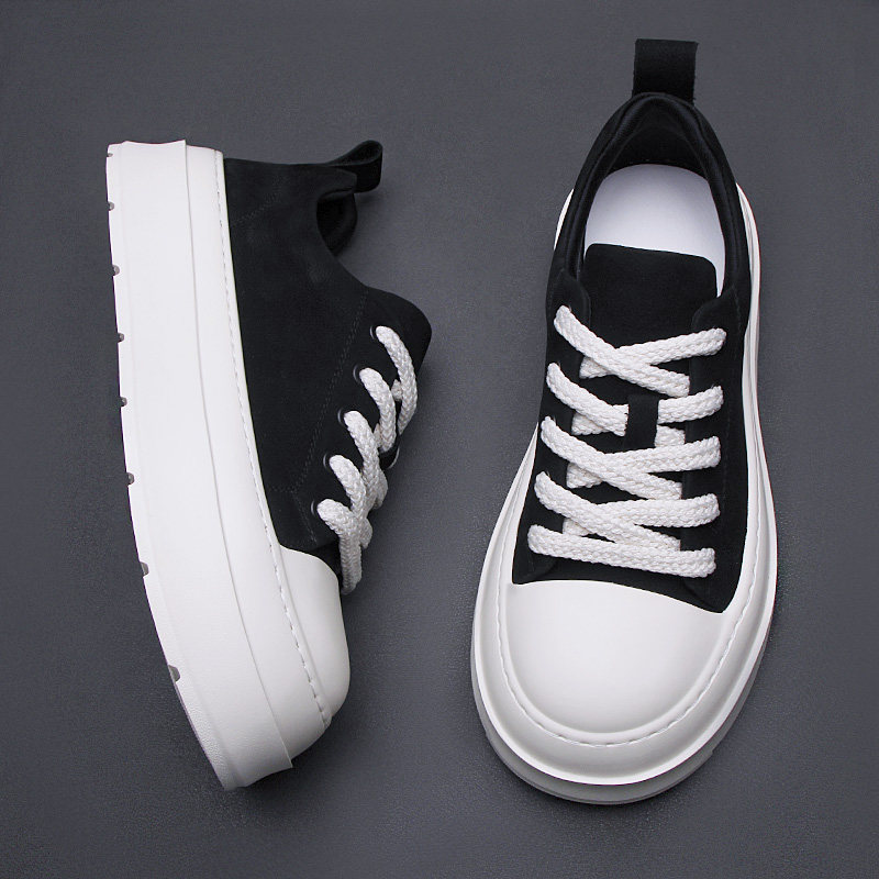 欧洲站春季潮鞋2026新款休闲板鞋复古磨砂牛皮轻便运动厚底鞋子男,流行男鞋,休闲板鞋,淘宝优惠券,粉丝福利购,淘宝优惠卷