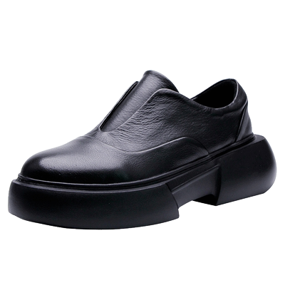 厚底一脚蹬乐福鞋男真皮圆头板鞋