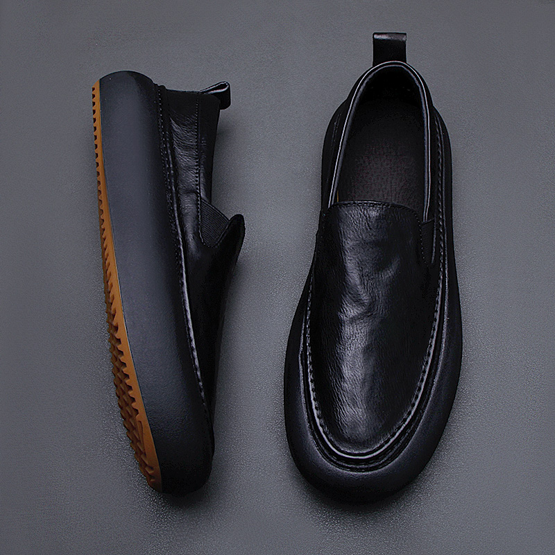 一脚蹬厚底乐福鞋男复古真牛皮