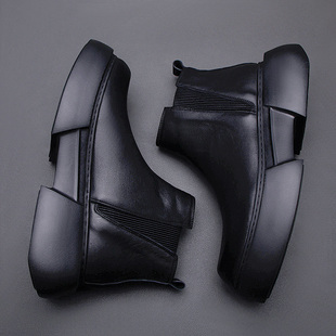 马丁靴男套筒牛皮短靴厚底增高靴子男 切尔西靴韩版 新款 欧洲站春季
