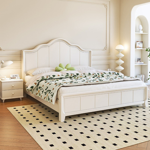 白色全实木床现代简约1.8米主卧双人床1.5米奶油风储物公主 美式